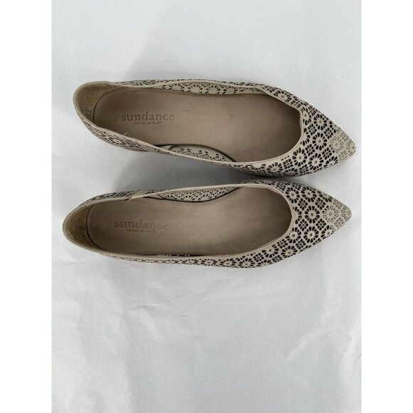 Sundance Catalog Dahlia Cutout Laser Design Floral Flats Ivory Boho Size 38 US 8 - Picture 2 of 16